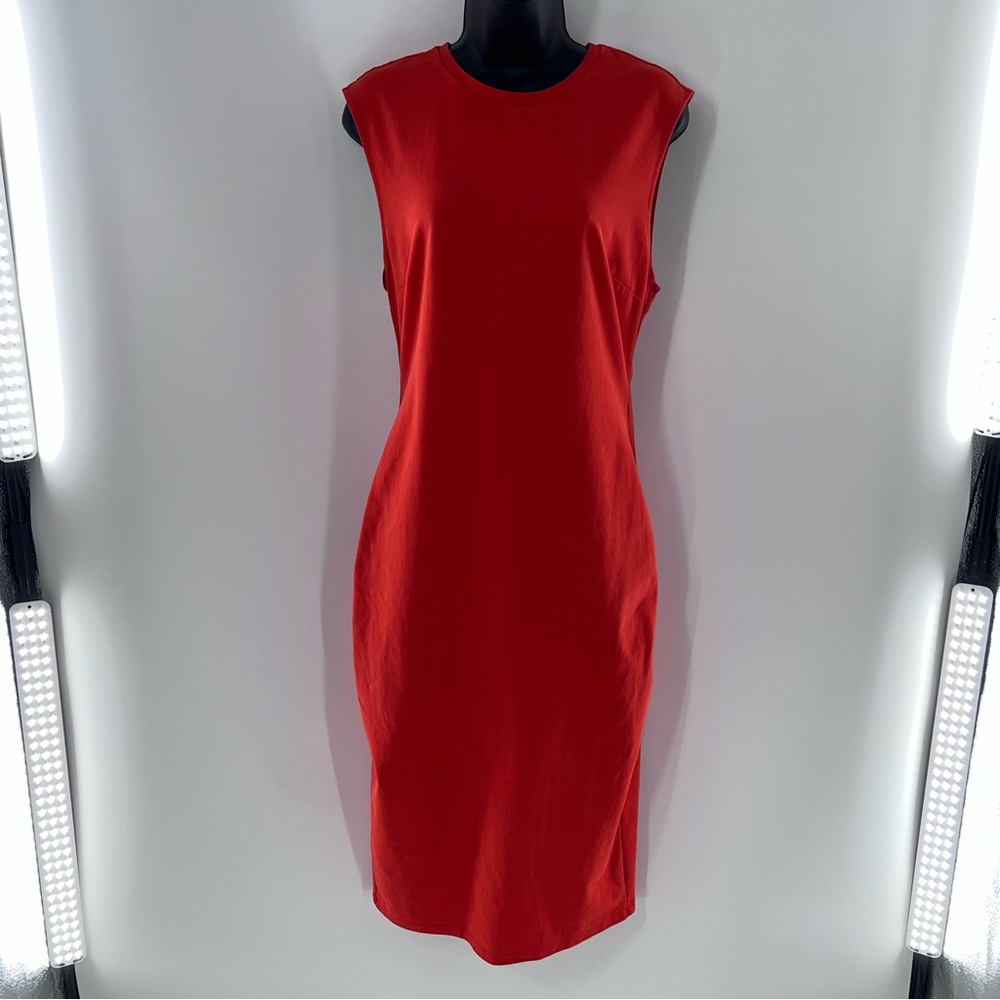 Zara Vibrant Orange Bodycon Knee Length Round Neck Dress- Size L